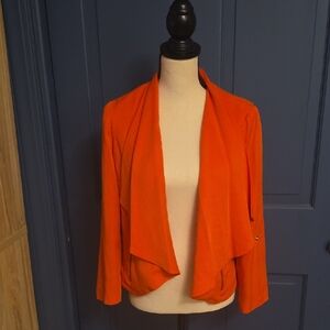Cartonnier Anthropologie Poppy Red Orange Open Front Blazer Zip Pockets Medium